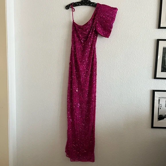 MacDuggal 10912 Elegant One-Shoulder Pink Dress - Picture 6 of 9